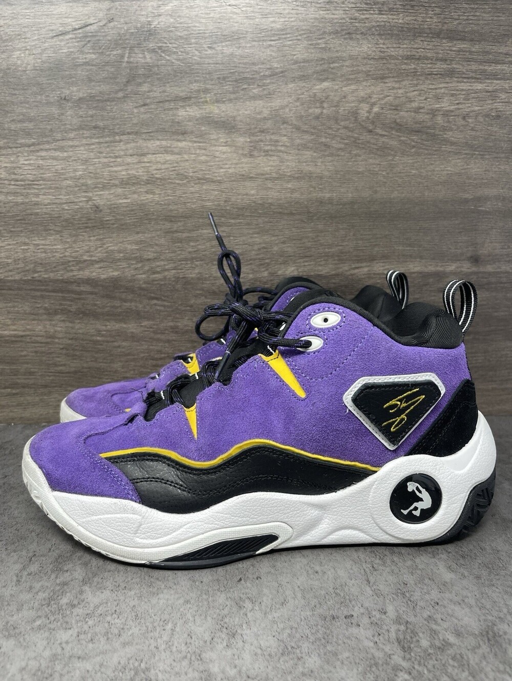 Shaq Dunkman Mens Size 9.5 Purple Black Yellow Suede Basketball Shoes Lakers HOF